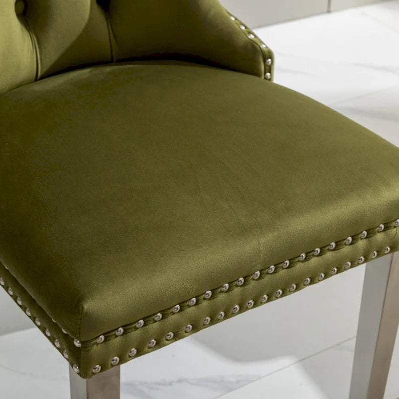 High-end Tufted Solid Wood Contemporary Velvet Upholstered Dining Chair with Chrome Stainless Steel Plating Legs