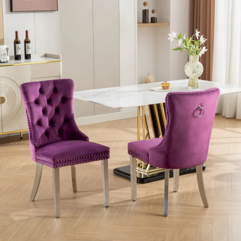 High-end Tufted Solid Wood Contemporary Velvet Upholstered Dining Chair with Chrome Stainless Steel Plating Legs