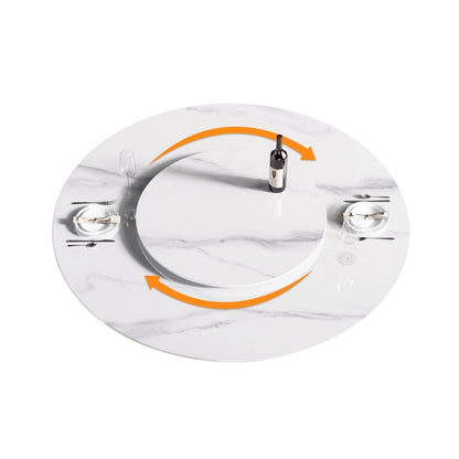 59 White Round Dining Table with Lazy Susan, Sintered Stone Tabletop - N/A