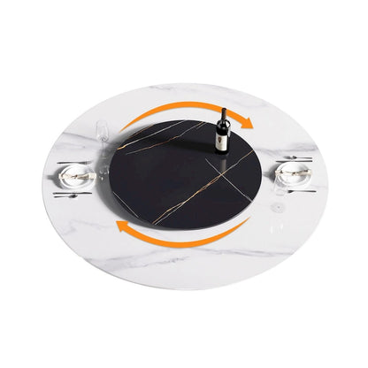 59 White Round Dining Table with Lazy Susan, Sintered Stone Tabletop - N/A