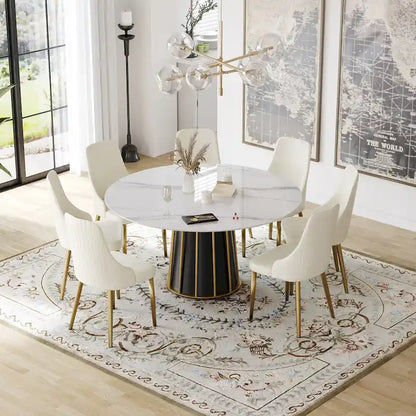 59 White Round Dining Table with Lazy Susan, Sintered Stone Tabletop - N/A