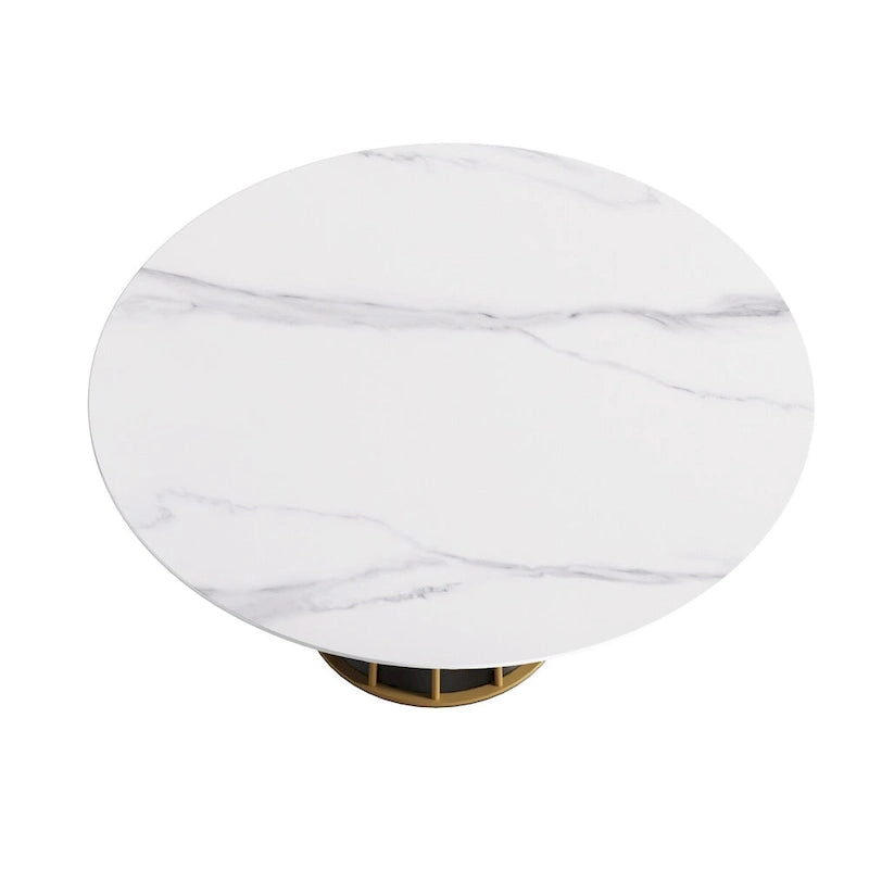 59 White Round Dining Table with Lazy Susan, Sintered Stone Tabletop - N/A