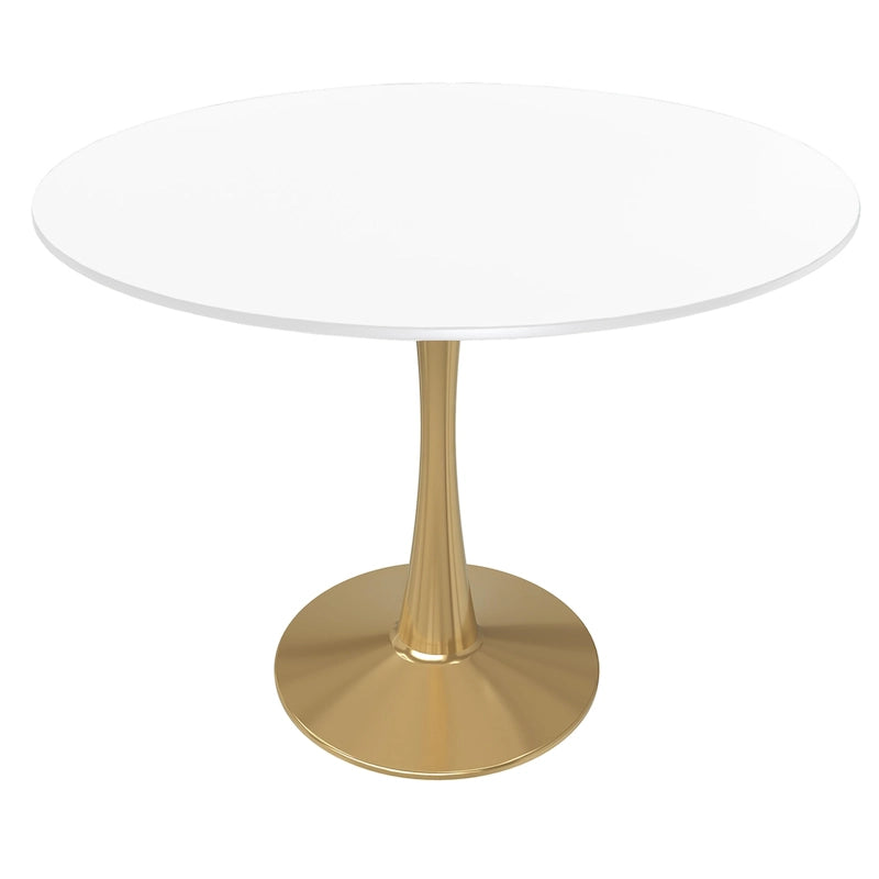 LeisureMod Bristol 40 Round Dining Table for 4 with MDF Tabletop in Gold Steel Base for Kitchen & Dining Room