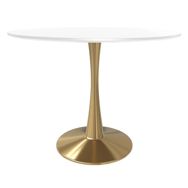 LeisureMod Bristol 40 Round Dining Table for 4 with MDF Tabletop in Gold Steel Base for Kitchen & Dining Room