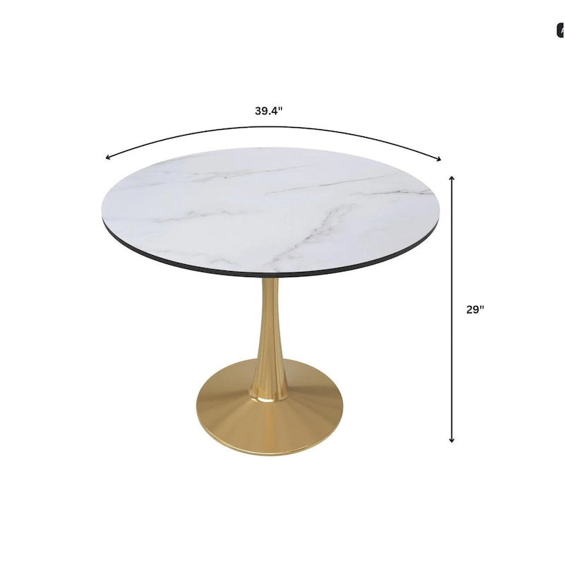 LeisureMod Bristol 40 Round Dining Table for 4 with MDF Tabletop in Gold Steel Base for Kitchen & Dining Room