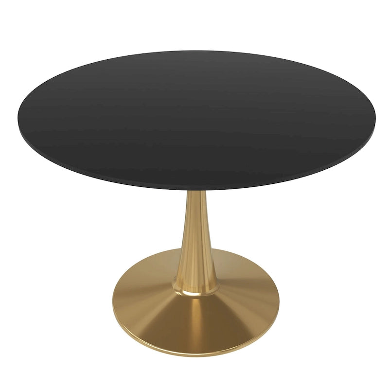 LeisureMod Bristol 40 Round Dining Table for 4 with MDF Tabletop in Gold Steel Base for Kitchen & Dining Room