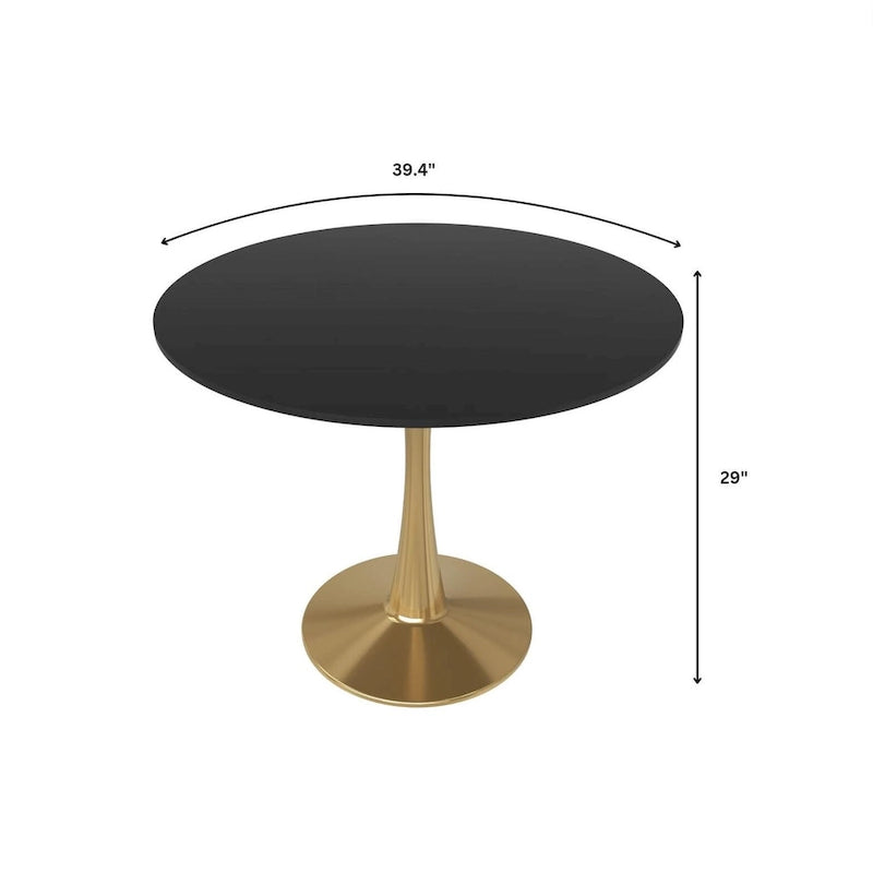 LeisureMod Bristol 40 Round Dining Table for 4 with MDF Tabletop in Gold Steel Base for Kitchen & Dining Room