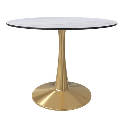 LeisureMod Bristol 40 Round Dining Table for 4 with MDF Tabletop in Gold Steel Base for Kitchen & Dining Room