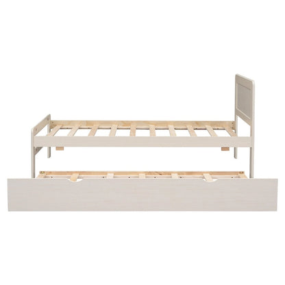Contemporary Twin Platform Bed Frame with Trundle - Durable Rubberwood, Plywood, MDF Construction