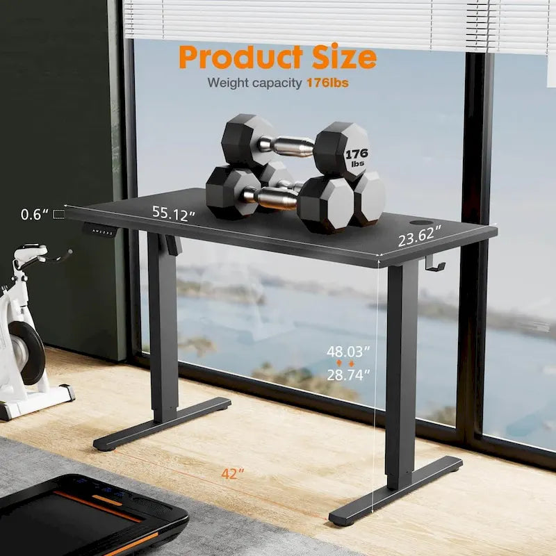 Electric Height Adjustable Standing Desk,Sit to Stand Ergonomic Computer Desk,Black,55 x 24