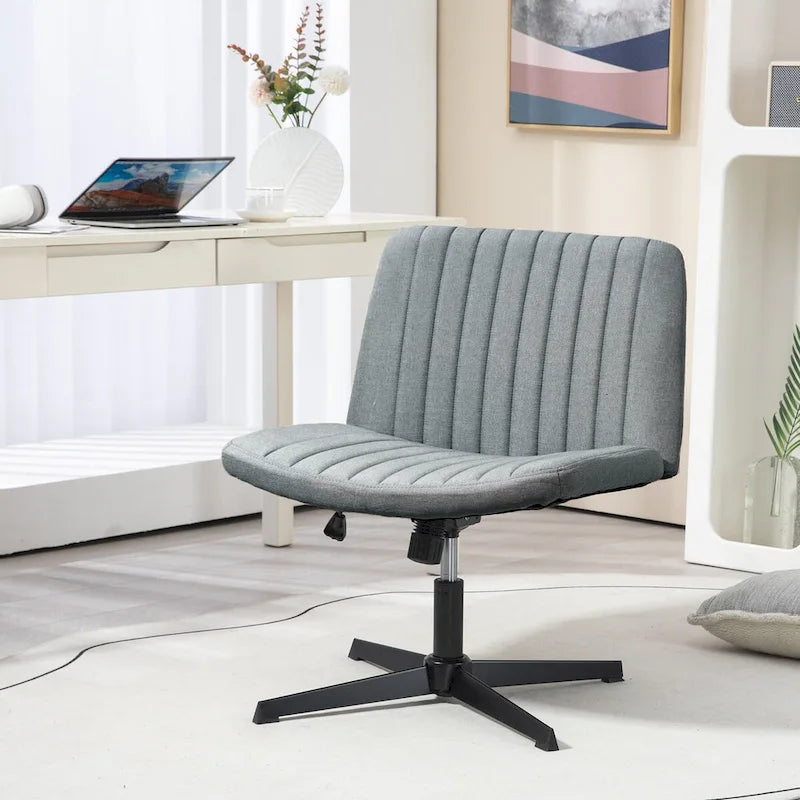 HOMCOM Wide Office Chair, Armless Office Desk Chair, Computer Fabric Vanity Chair with Adjustable Height