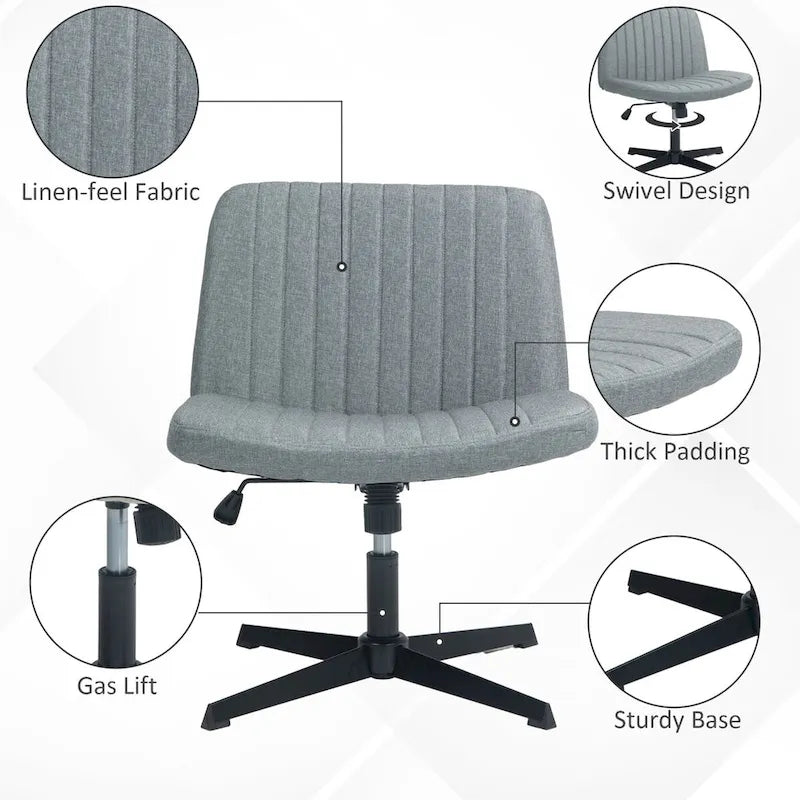 HOMCOM Wide Office Chair, Armless Office Desk Chair, Computer Fabric Vanity Chair with Adjustable Height