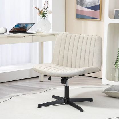 HOMCOM Wide Office Chair, Armless Office Desk Chair, Computer Fabric Vanity Chair with Adjustable Height
