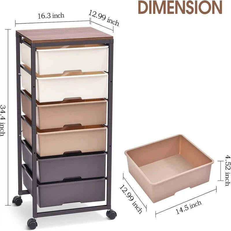 Rolling Storage Cart with 6 Drawers - 12.99D x 16.3W x 34.4H