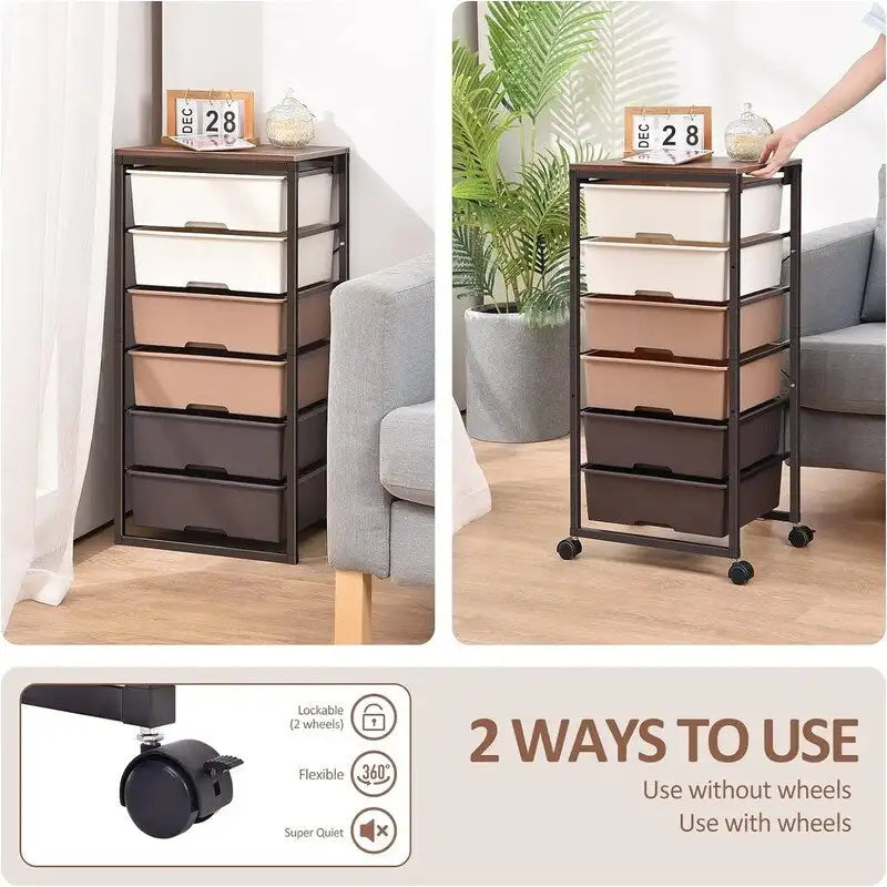 Rolling Storage Cart with 6 Drawers - 12.99D x 16.3W x 34.4H