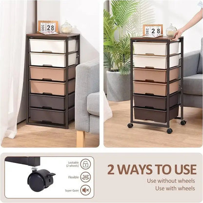 Rolling Storage Cart with 6 Drawers - 12.99D x 16.3W x 34.4H