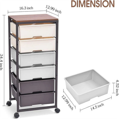 Rolling Storage Cart with 6 Drawers - 12.99D x 16.3W x 34.4H