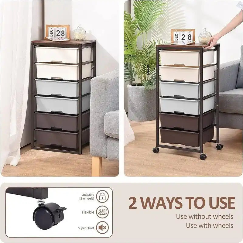 Rolling Storage Cart with 6 Drawers - 12.99D x 16.3W x 34.4H