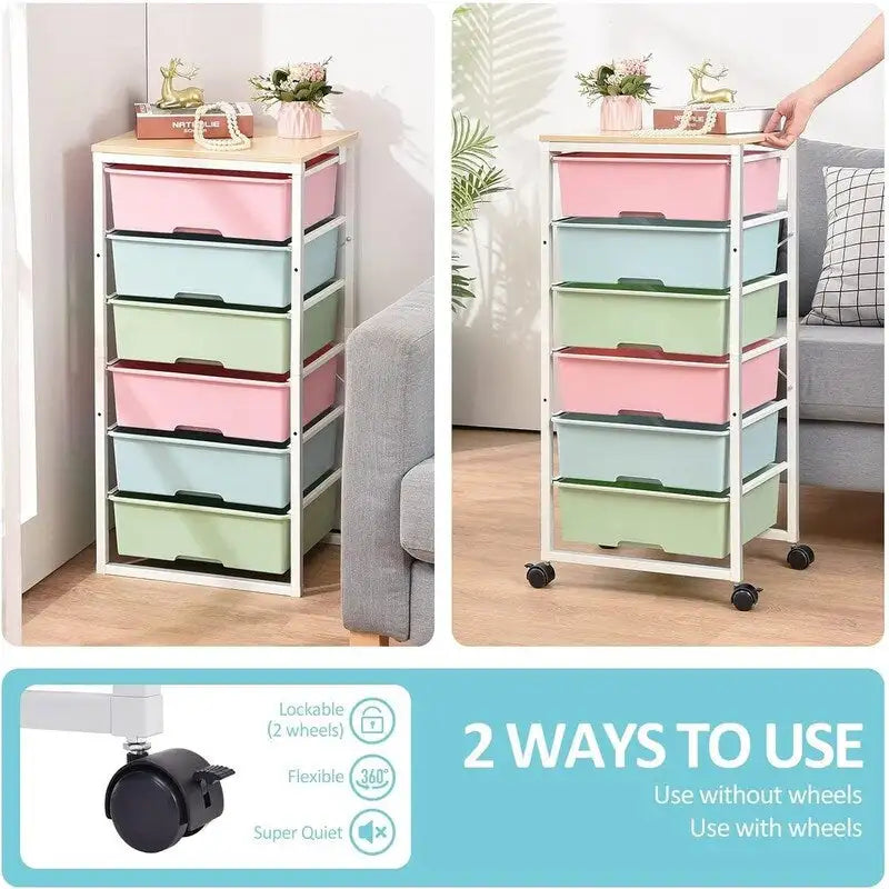 Rolling Storage Cart with 6 Drawers - 12.99D x 16.3W x 34.4H