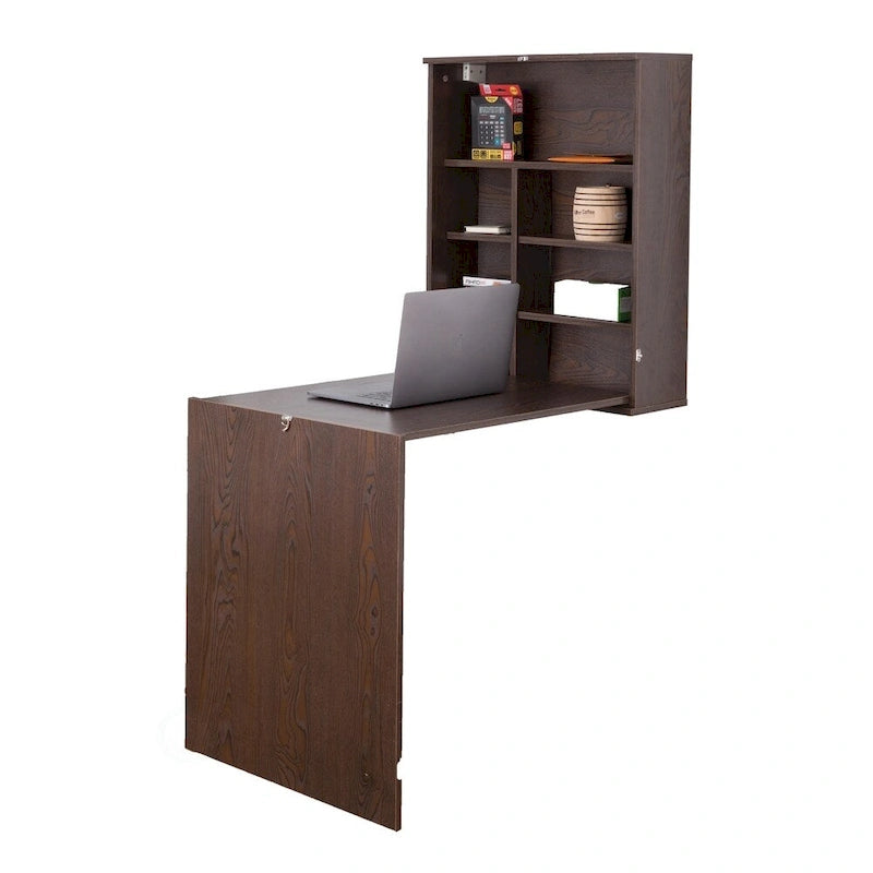 Wall Mount Laptop Fold-out Desk with Shelves