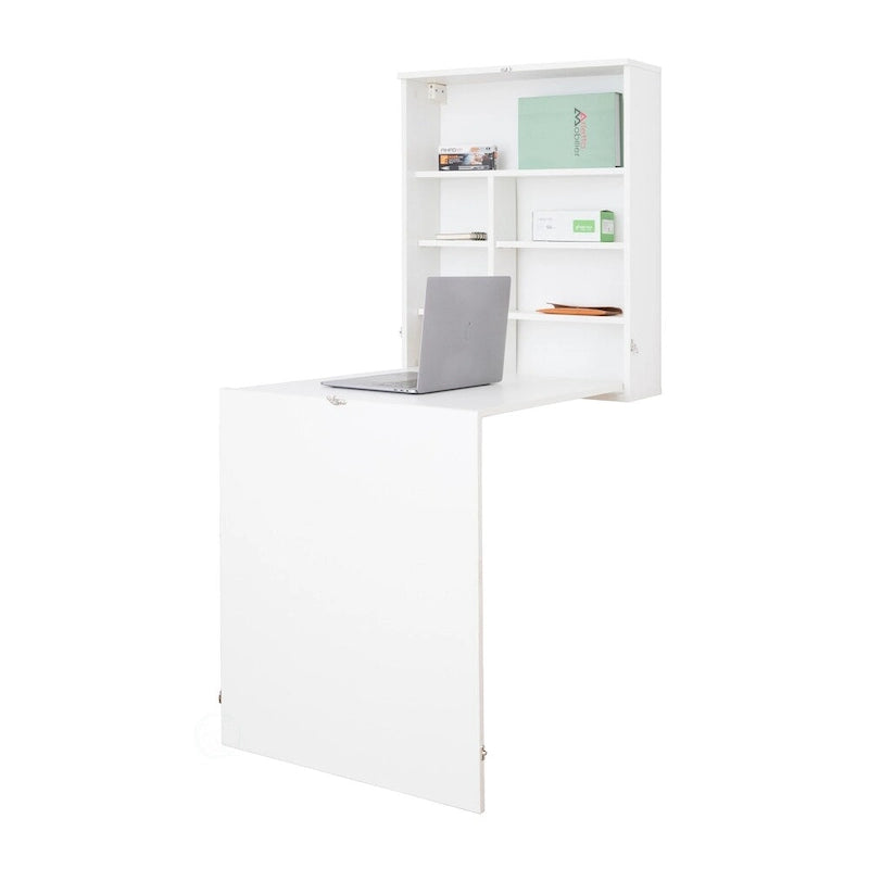 Wall Mount Laptop Fold-out Desk with Shelves