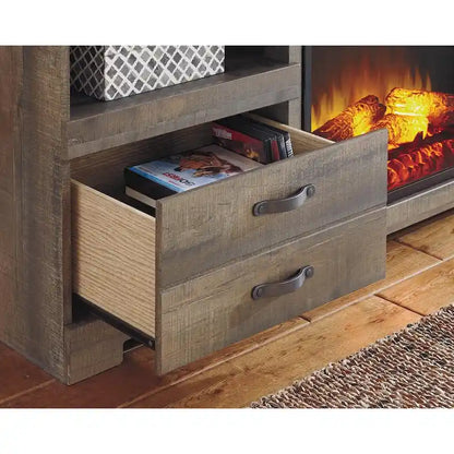 Trinell Casual Large TV Stand w/Fireplace Option Brown