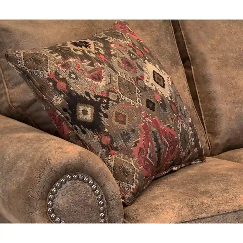 Rancho Rustic Brown Buckskin Fabric Sofa and Chair Set