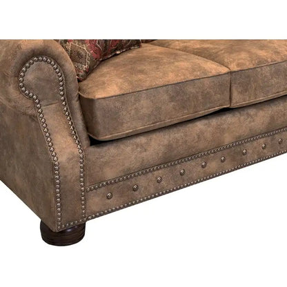 Rancho Rustic Brown Buckskin Fabric Sofa and Chair Set