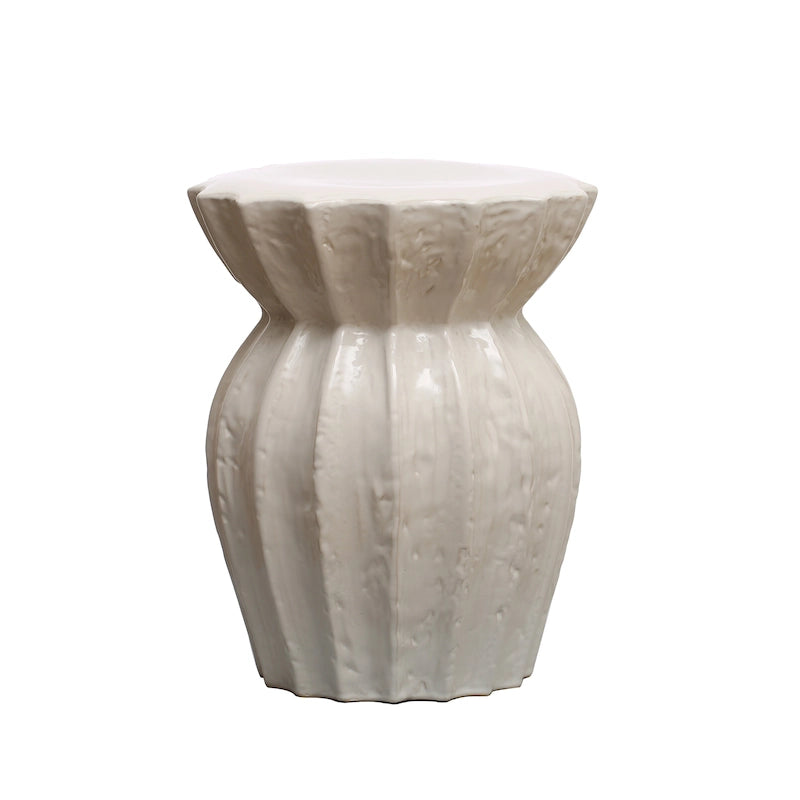 Elegant Sculpted Stoneware Stool - 15.3L x 15.3W x 19.8H