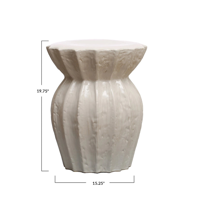 Elegant Sculpted Stoneware Stool - 15.3L x 15.3W x 19.8H