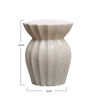 Elegant Sculpted Stoneware Stool - 15.3L x 15.3W x 19.8H