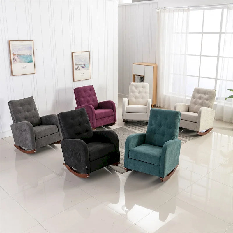 High Back Rocking Chair Nursery Chair, Padded Seat Armchair