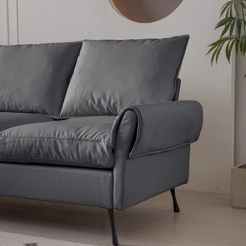 Modern 104.5 L-Shaped Sofa with Technical Leather Upholstery and Convertible Ottoman, Dark Gray