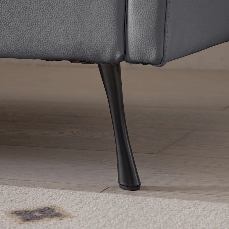 Modern 104.5 L-Shaped Sofa with Technical Leather Upholstery and Convertible Ottoman, Dark Gray