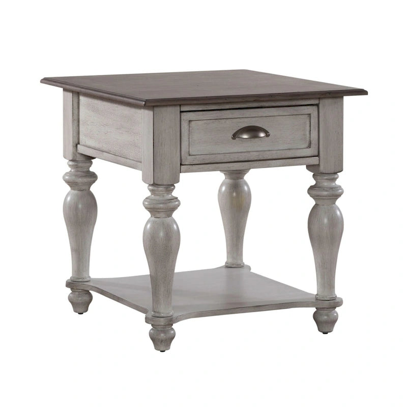 Ocean Isle Antique White & Weathered Pine Drawer End Table