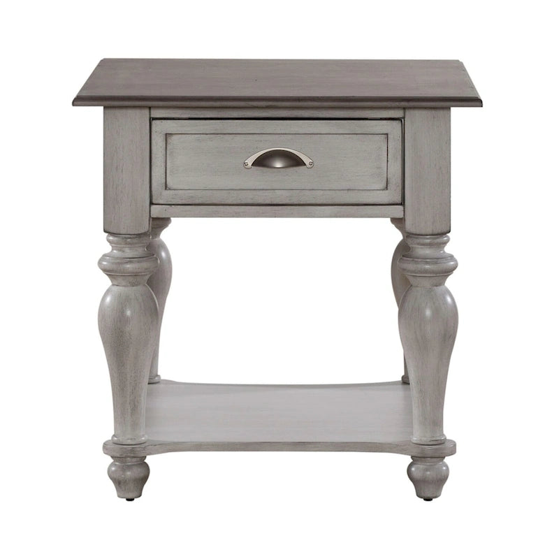 Ocean Isle Antique White & Weathered Pine Drawer End Table