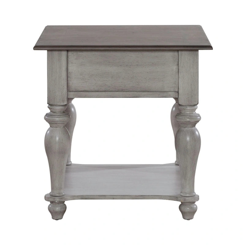 Ocean Isle Antique White & Weathered Pine Drawer End Table