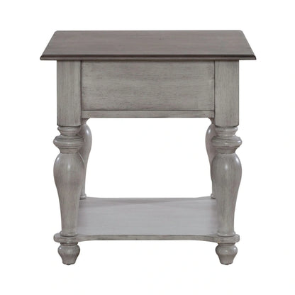 Ocean Isle Antique White & Weathered Pine Drawer End Table