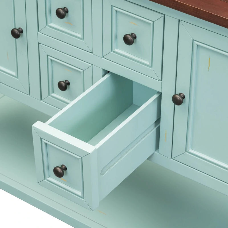 Vintage Console Table with Drawers and Cabinets, Retro Sofa Table for Entryway, Living Room and Hallway