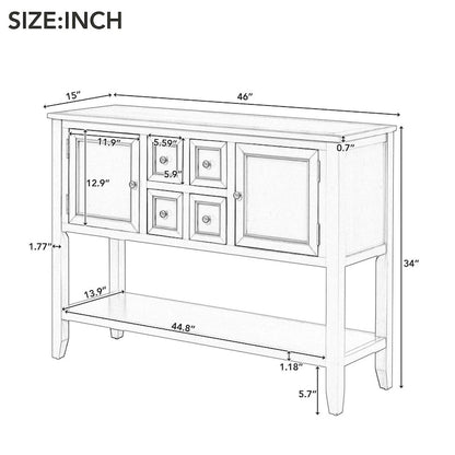 Vintage Console Table with Drawers and Cabinets, Retro Sofa Table for Entryway, Living Room and Hallway