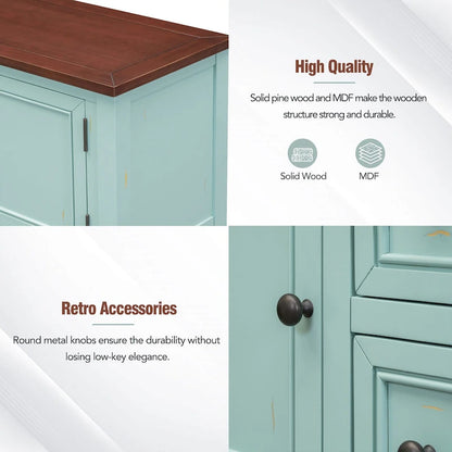 Vintage Console Table with Drawers and Cabinets, Retro Sofa Table for Entryway, Living Room and Hallway