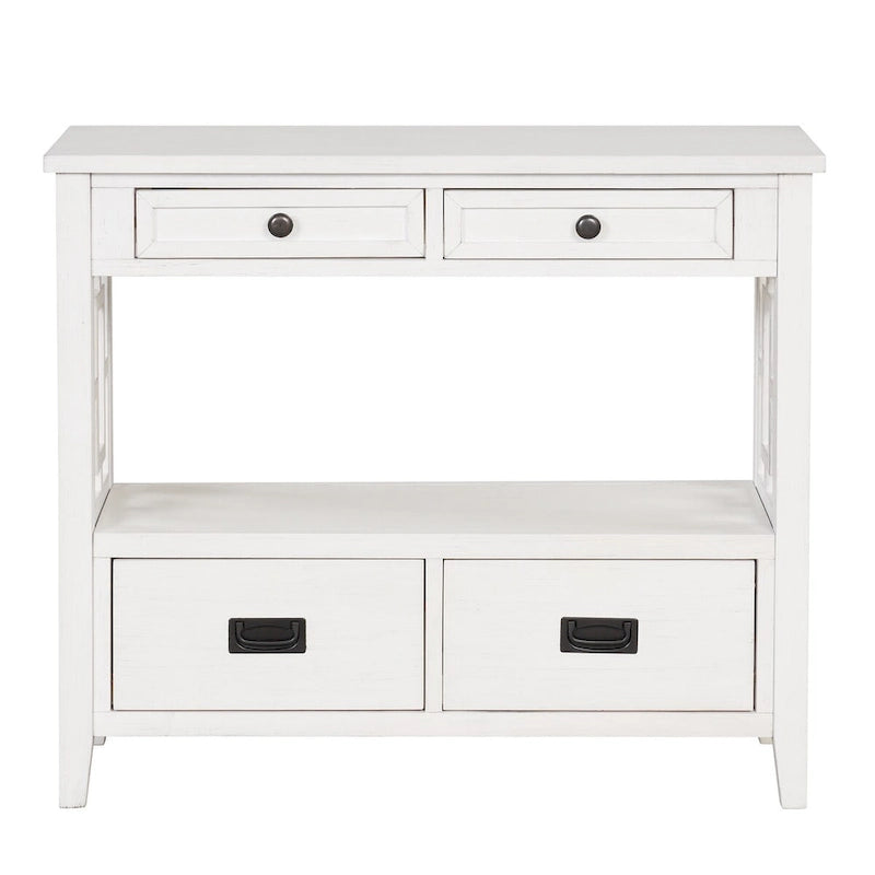 36 Farmhouse Pine Wood Console Table Entry Sofa Table with 4 Drawers & 1 Storage Shelf