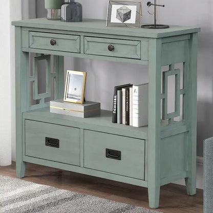 36 Farmhouse Pine Wood Console Table Entry Sofa Table with 4 Drawers & 1 Storage Shelf