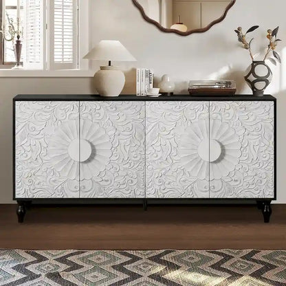 Carved Symmetrical Design Door Sideboard