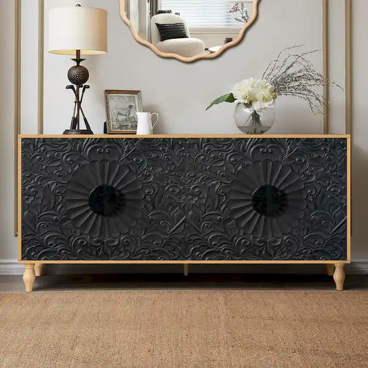 Carved Symmetrical Design Door Sideboard