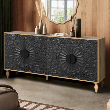Carved Symmetrical Design Door Sideboard