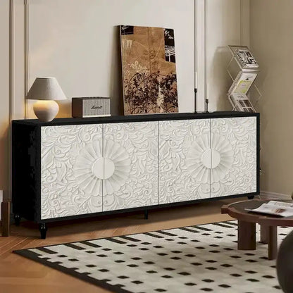 Carved Symmetrical Design Door Sideboard