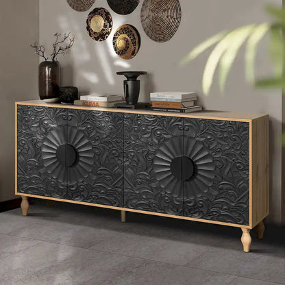 Carved Symmetrical Design Door Sideboard