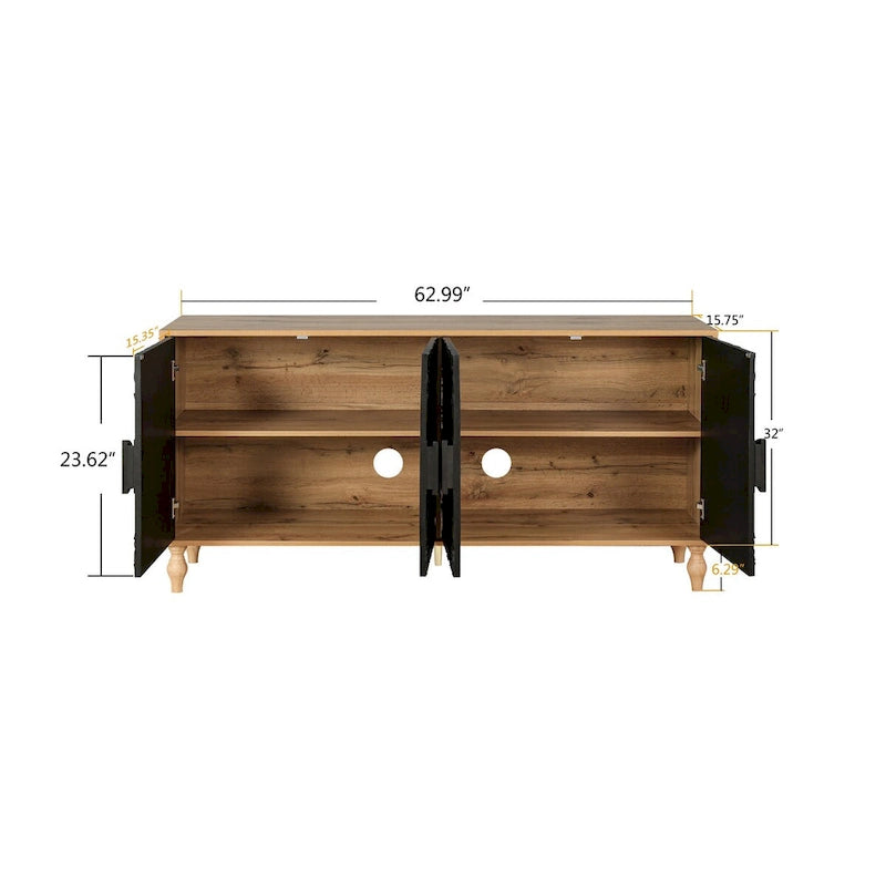 Carved Symmetrical Design Door Sideboard