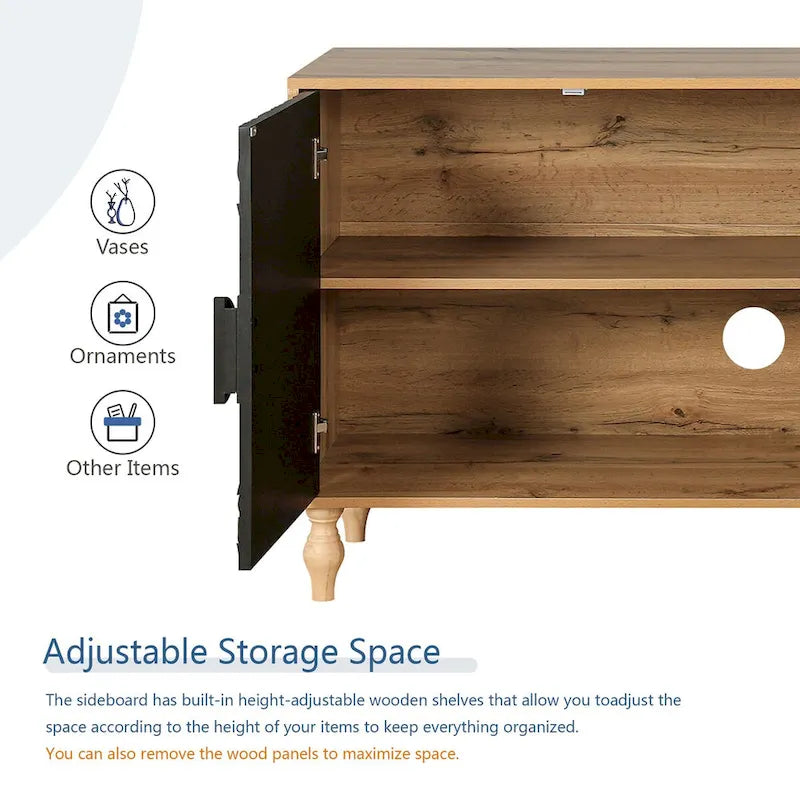 Carved Symmetrical Design Door Sideboard